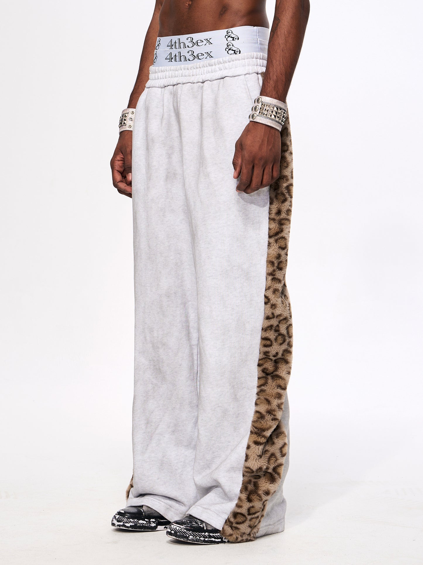 Leopard-Print Faux Fur Patchwork Sweatpants