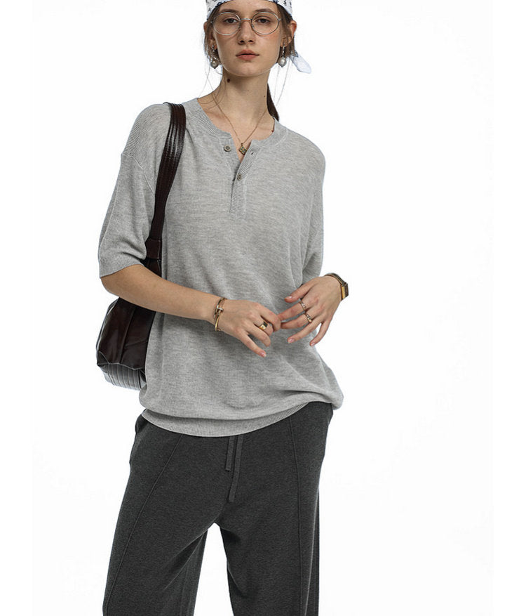 Henley-neck knit shirt