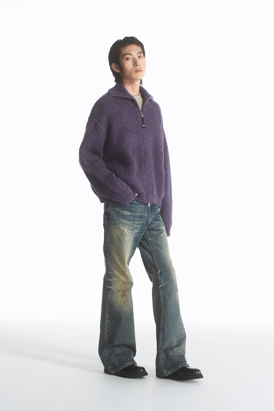 Wool blend zip cardigan