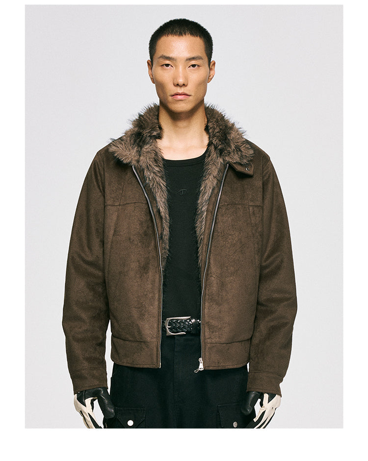 Mountain Carving Design Suede Jacket