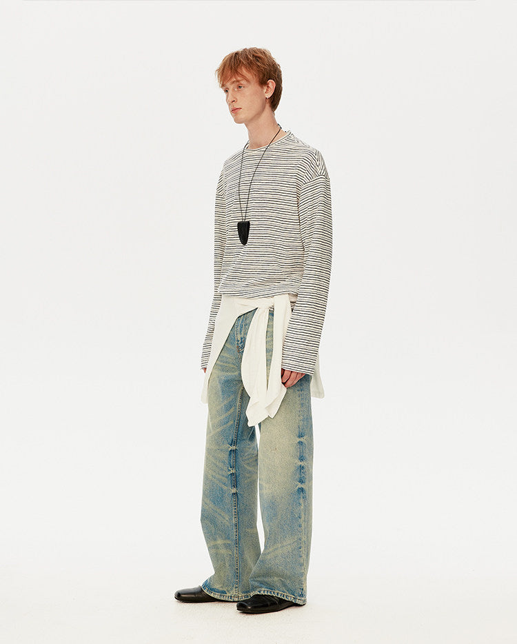 Retro Casual Roll-Up Stripe T-Shirt