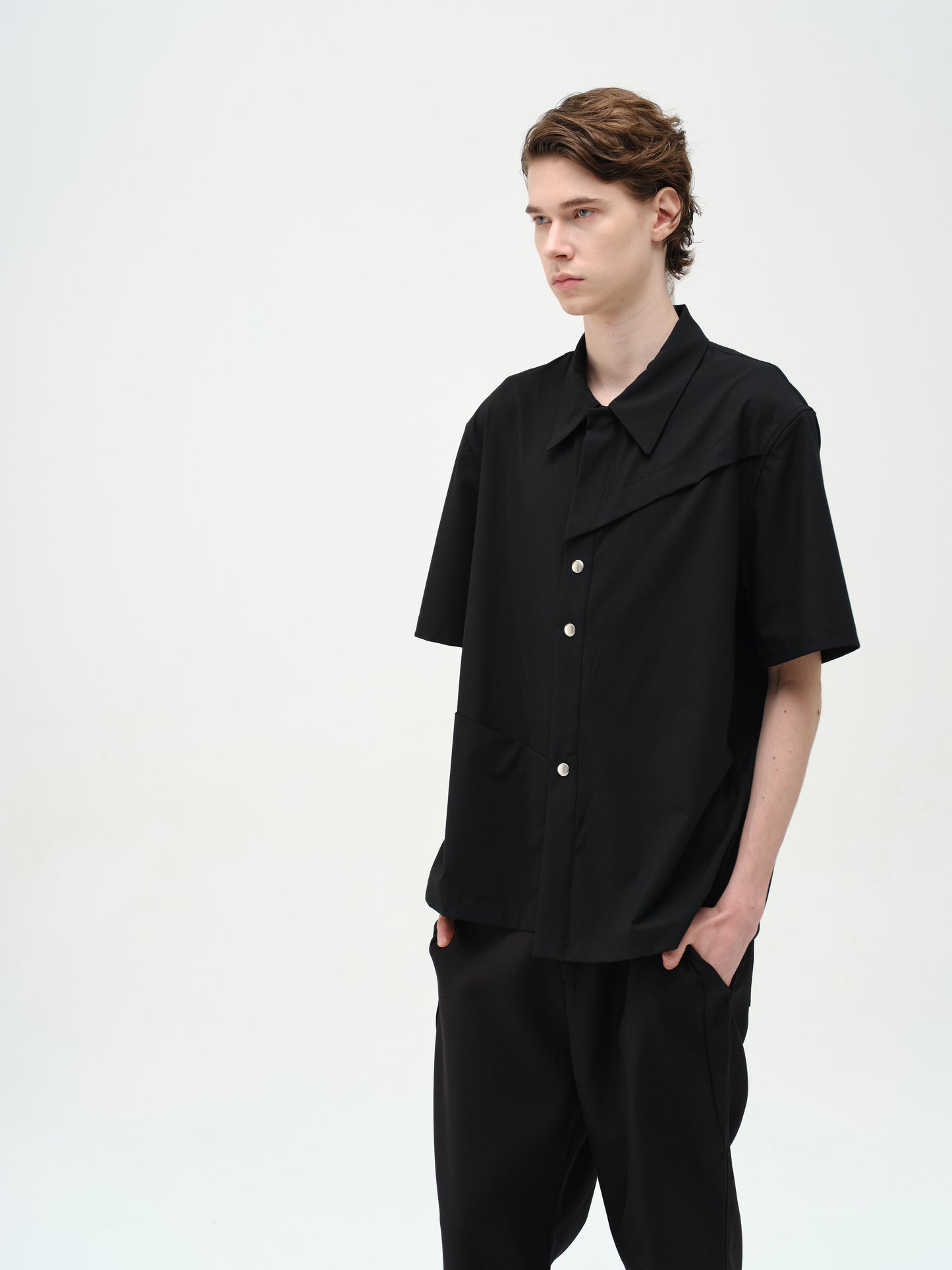 Loose-fit Asymmetrical Snap-Button Shirt