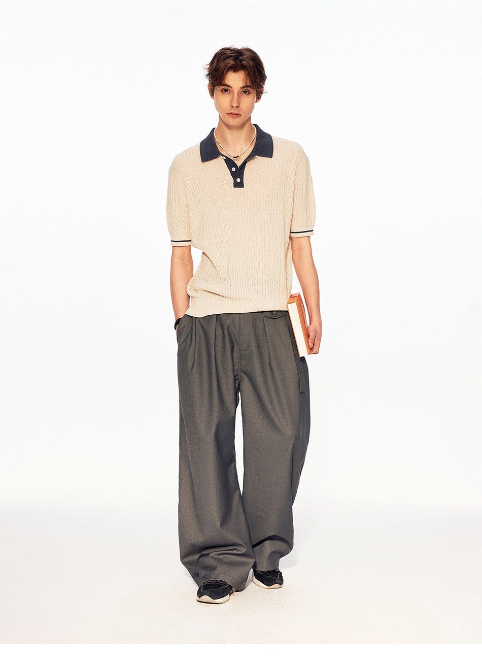 Niche Design Contrast-Color Knit Shirt