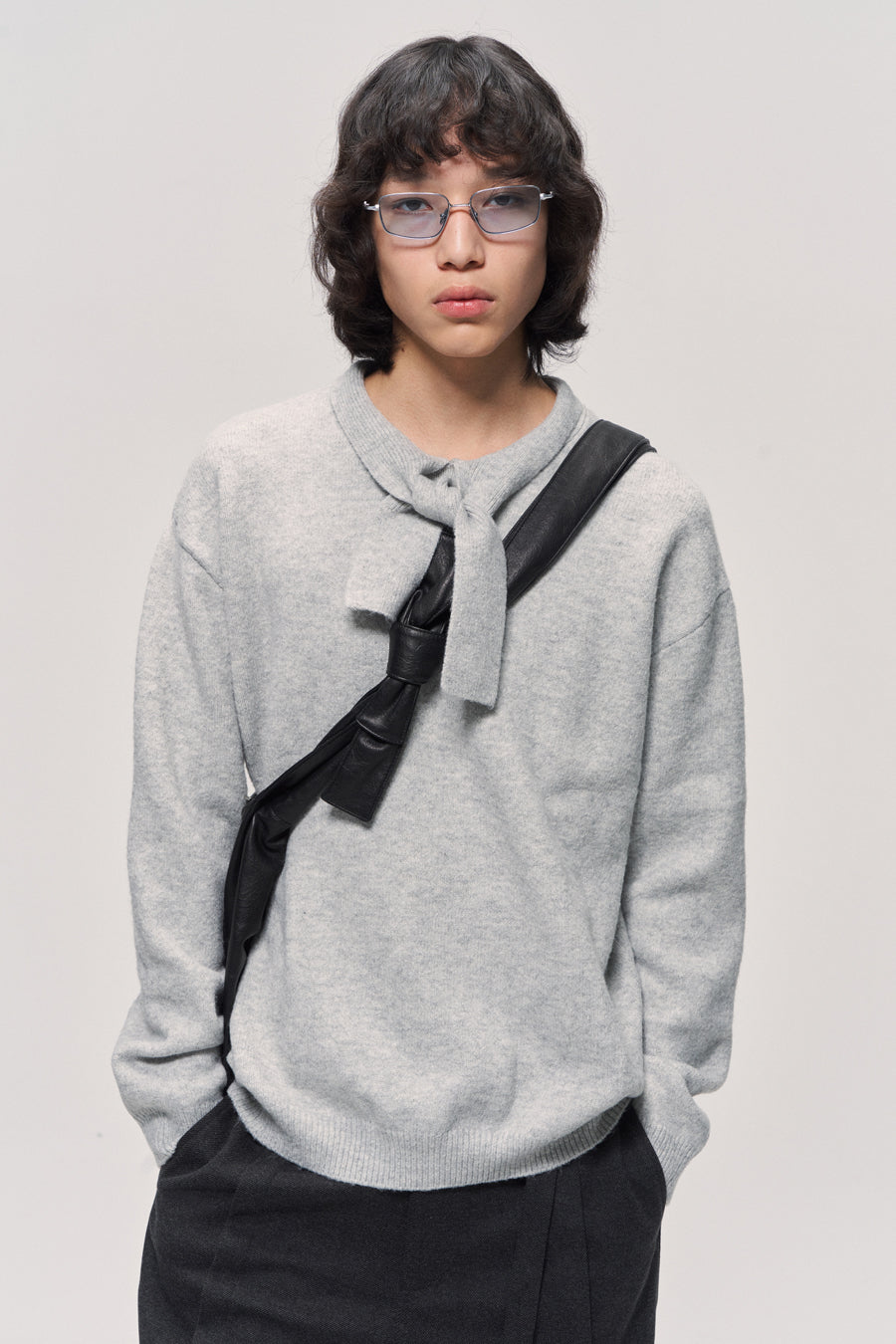 Bow Tie Round Neck Pullover Sweater