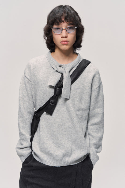 Bow Tie Round Neck Pullover Sweater