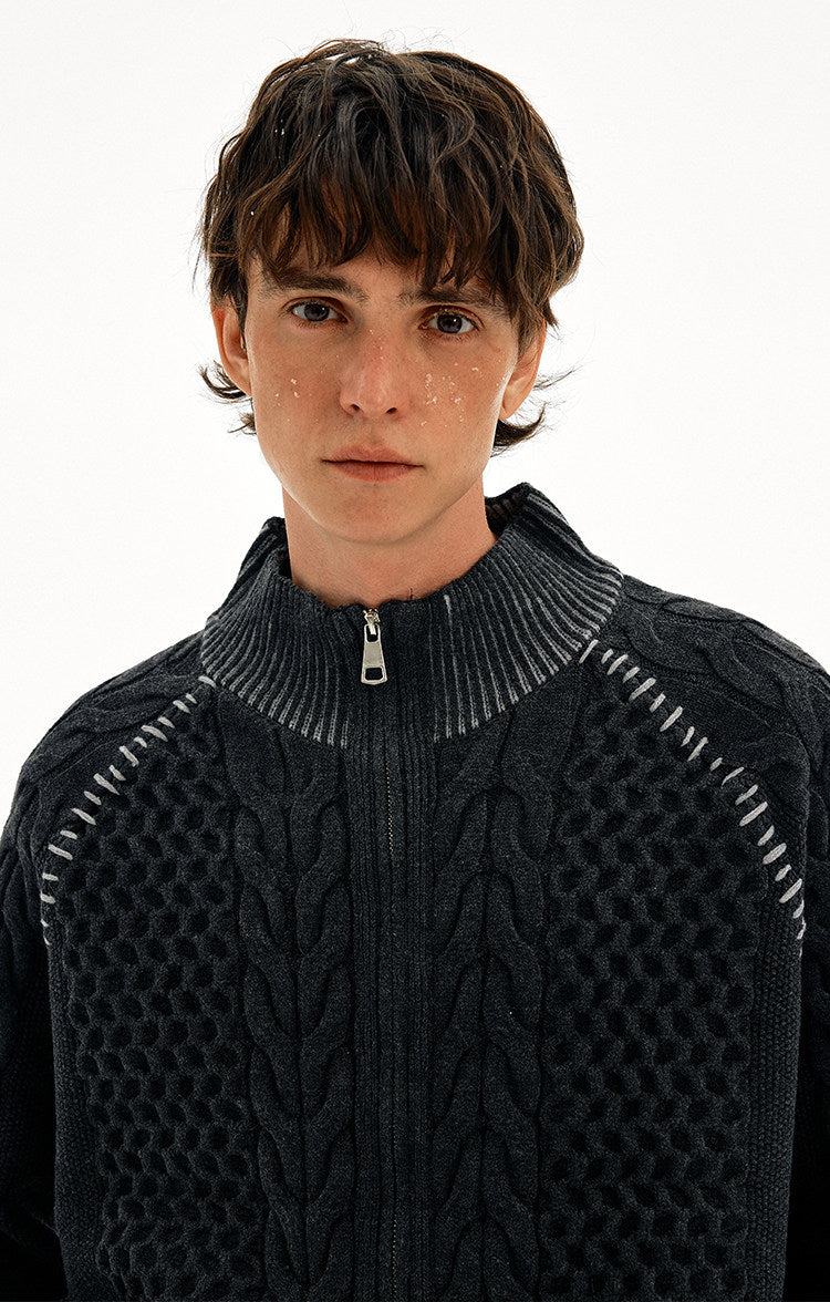 Hand-Stitched Cable-Knit Cardigan