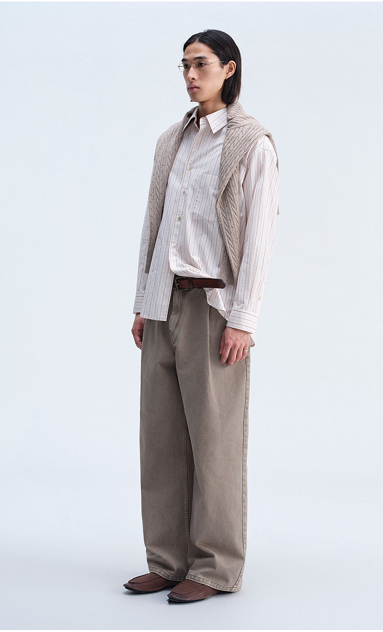 Casual Shirt with Color-Woven Stripes