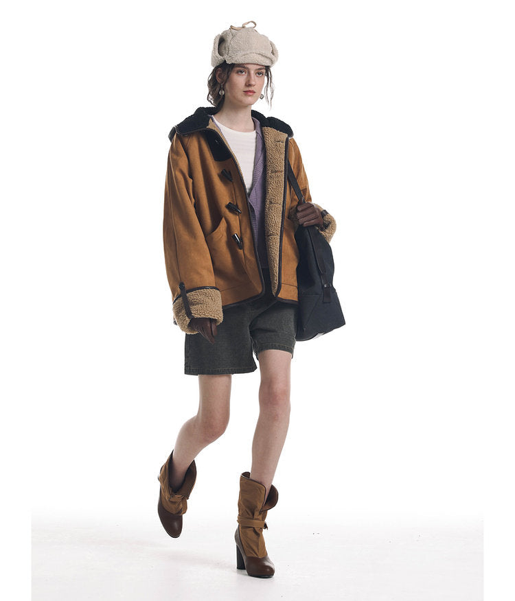 Color Block Horn Button Jacket