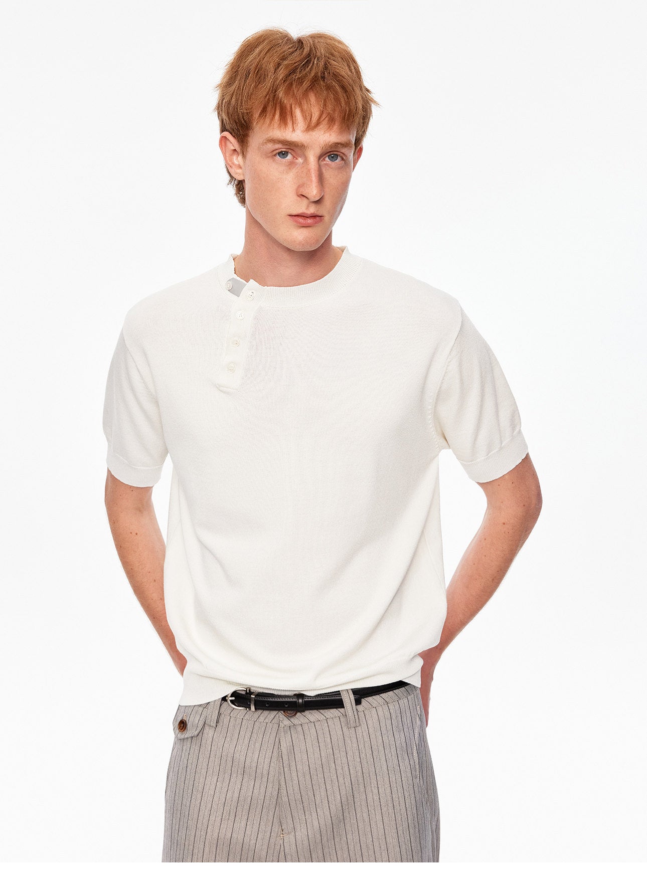 Crossover Henley-neck knit