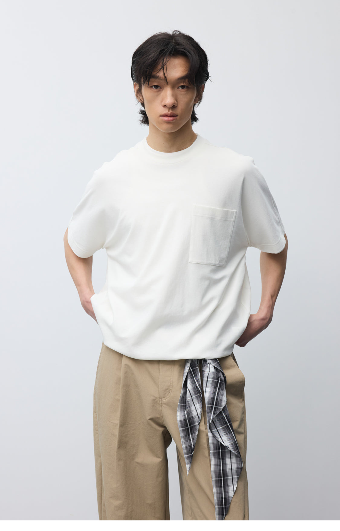 Drawstring loose-fitting T-shirt