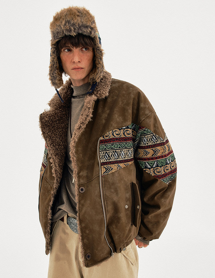 Faux Suede Embroidered Jacket