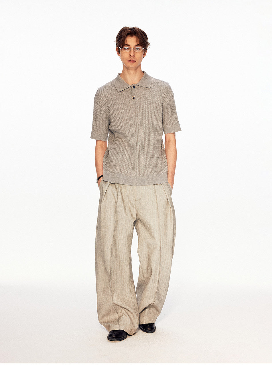 Twist-Knit Vertical-Stripe Polo Shirt