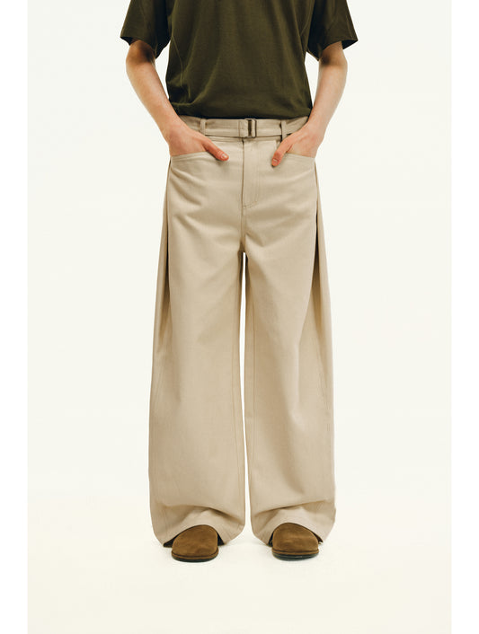 Pleated Casual Pants with Belt