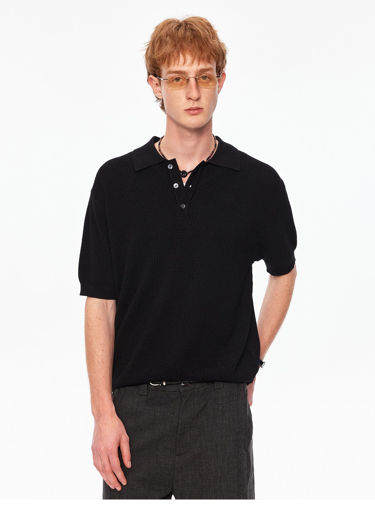 Waffle-Knit Polo Shirt
