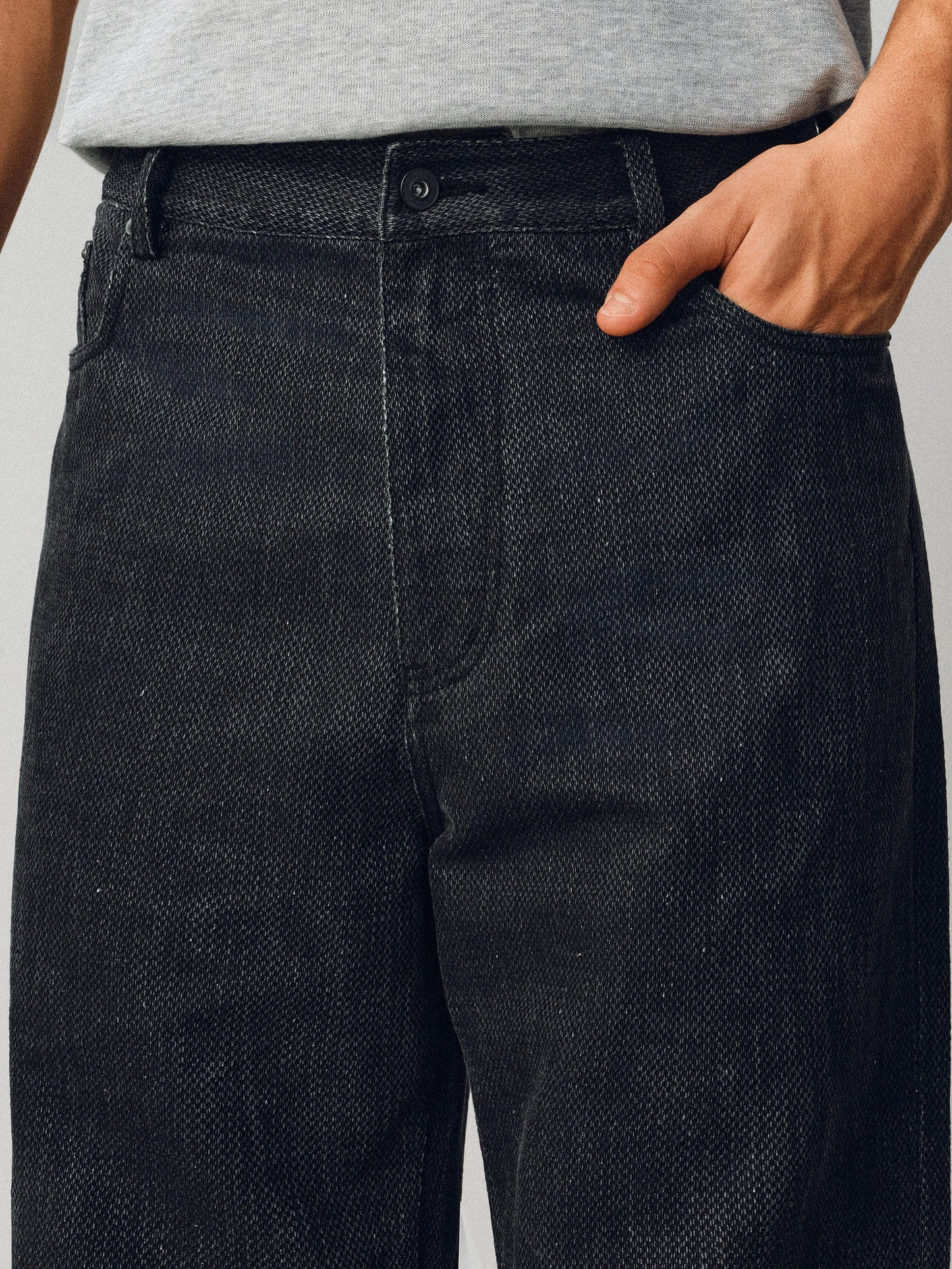 Waxed Micro-Flared Washed Denim Pants