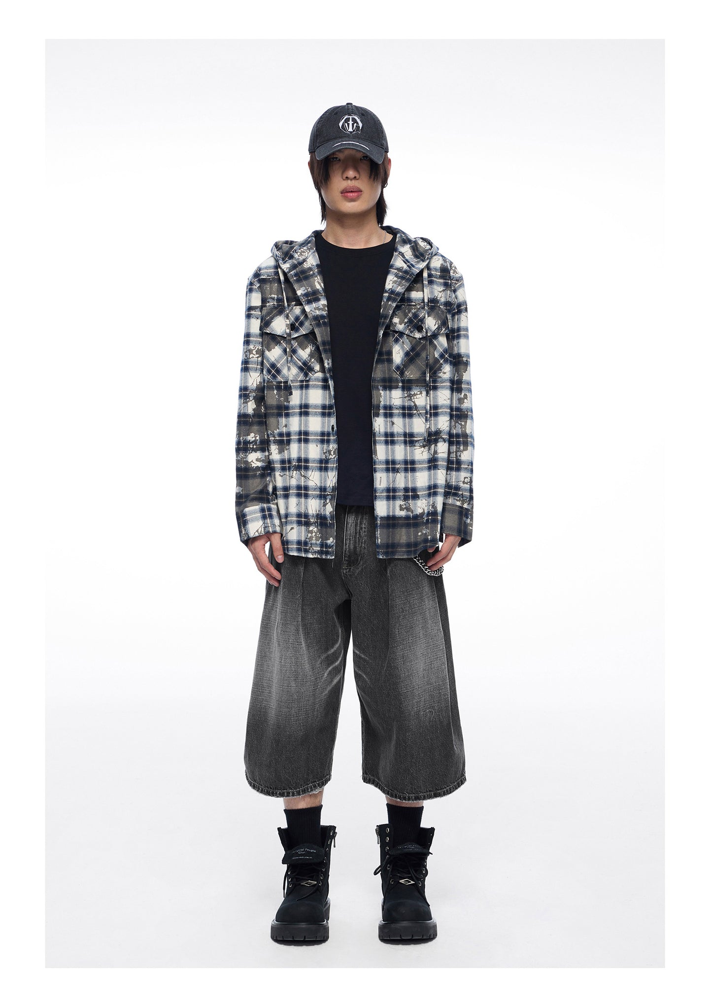 Plaid Splash Hooded Shirt