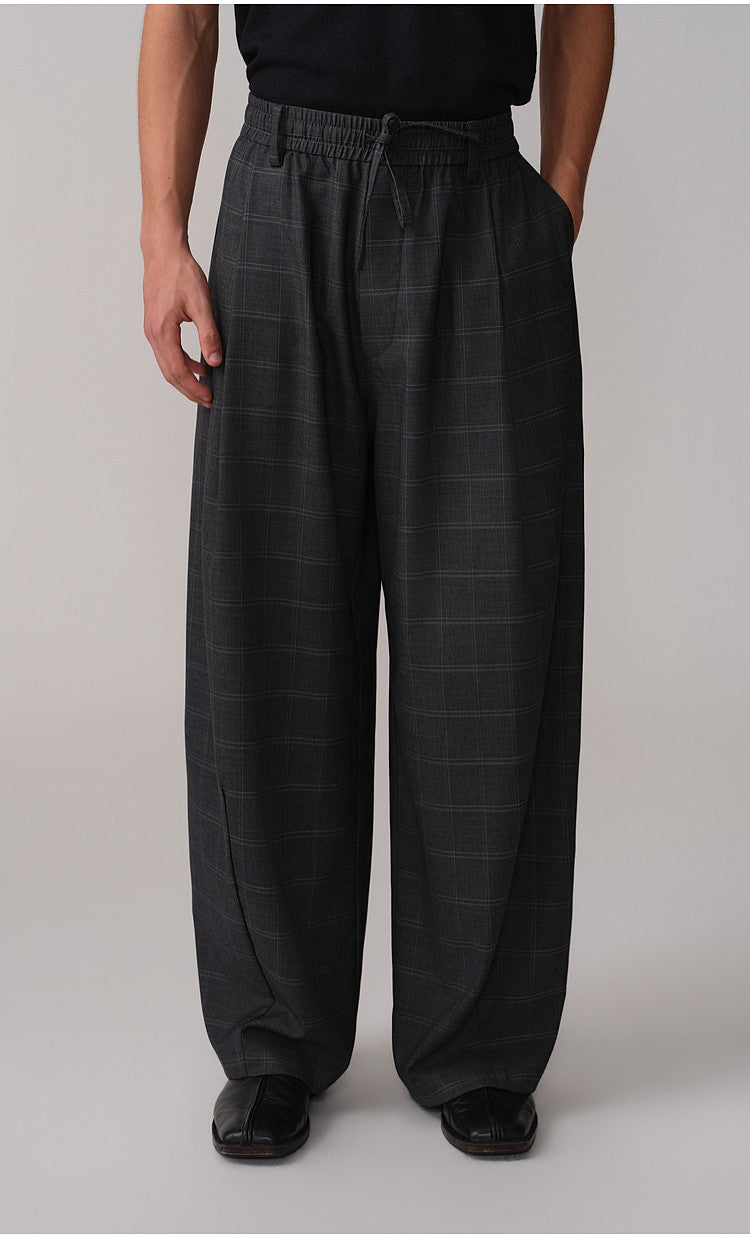 Retro Curved-Blade Rubber-Waist Casual Pants