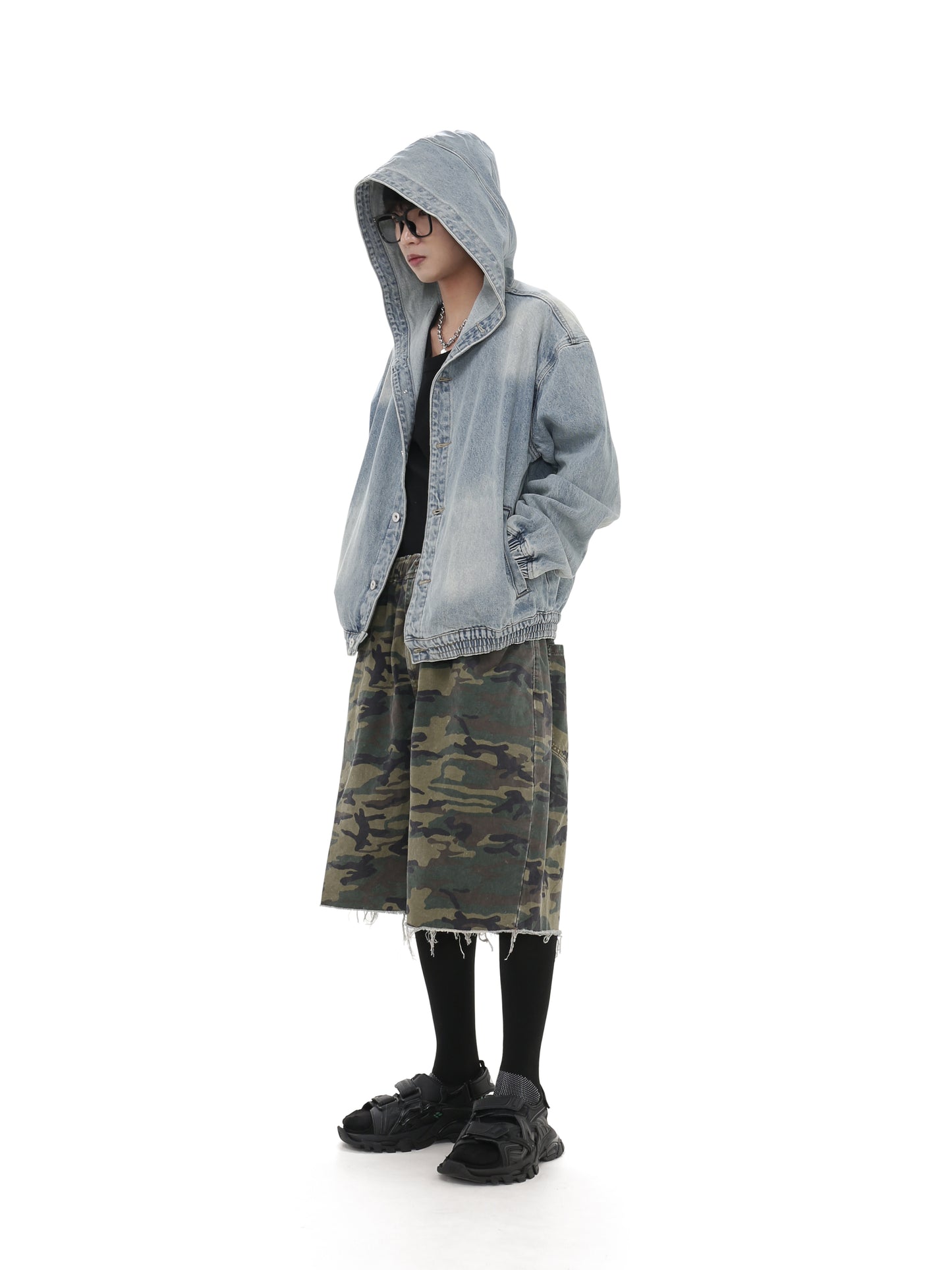 Loose Fit  Washed  Hooded Denim Jacket