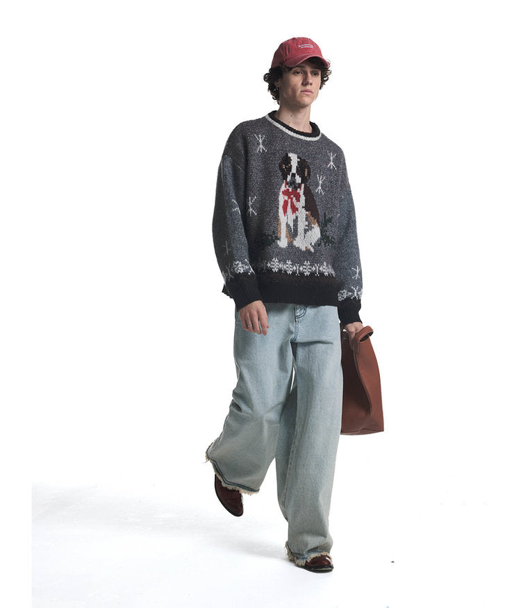 Jacquard Crew Neck Sweater