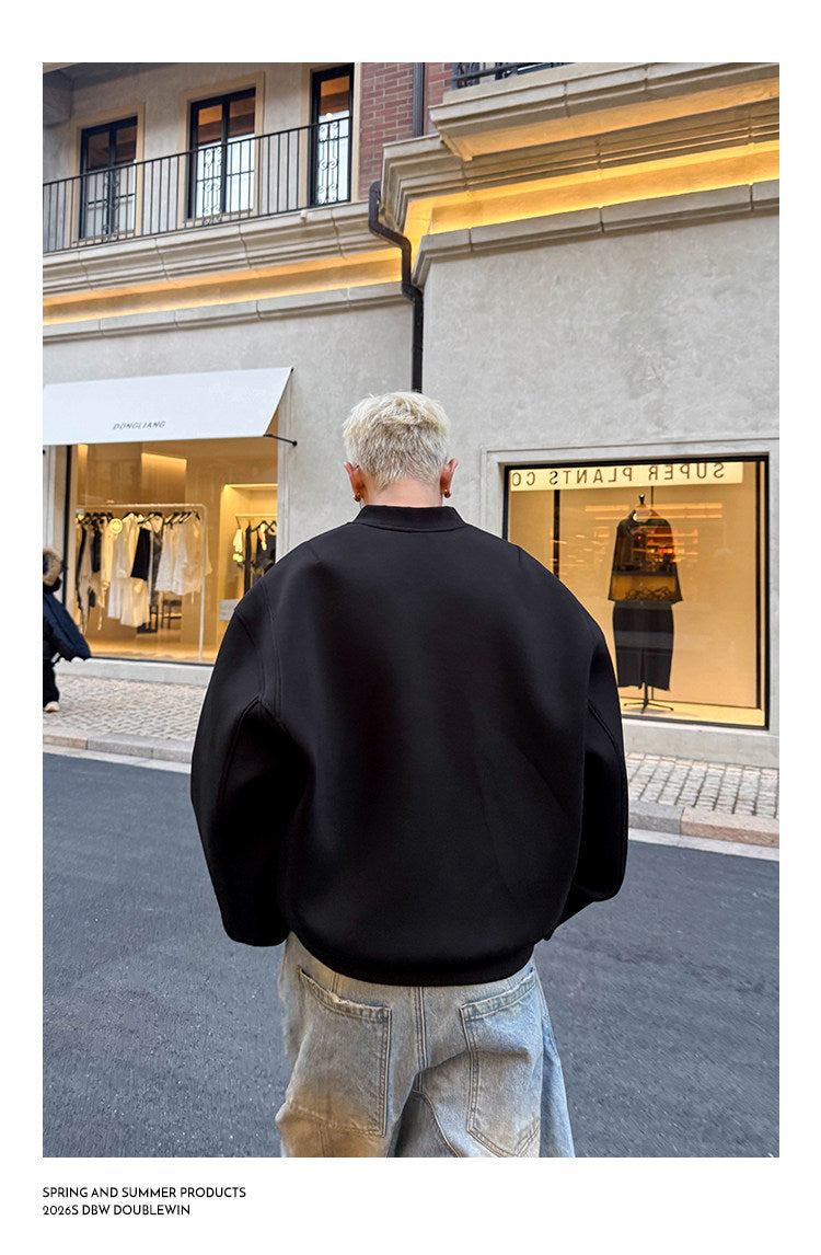Wide-Shoulder Airy V-Neck Sweatshirt