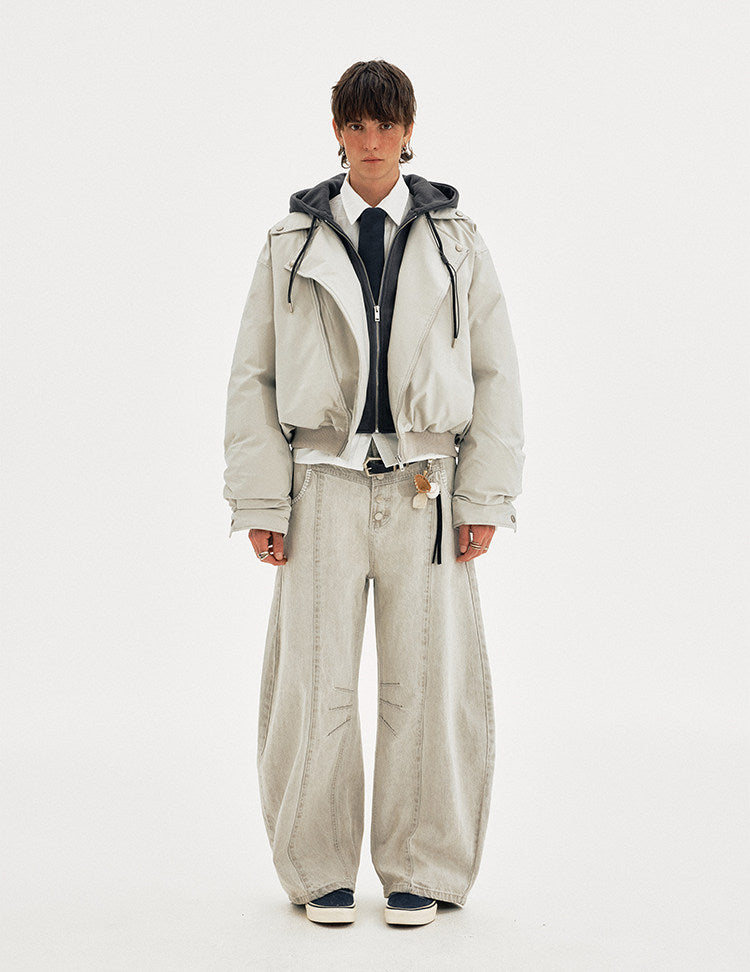 Faux Two-Piece Short Hooded Cotton Jacket