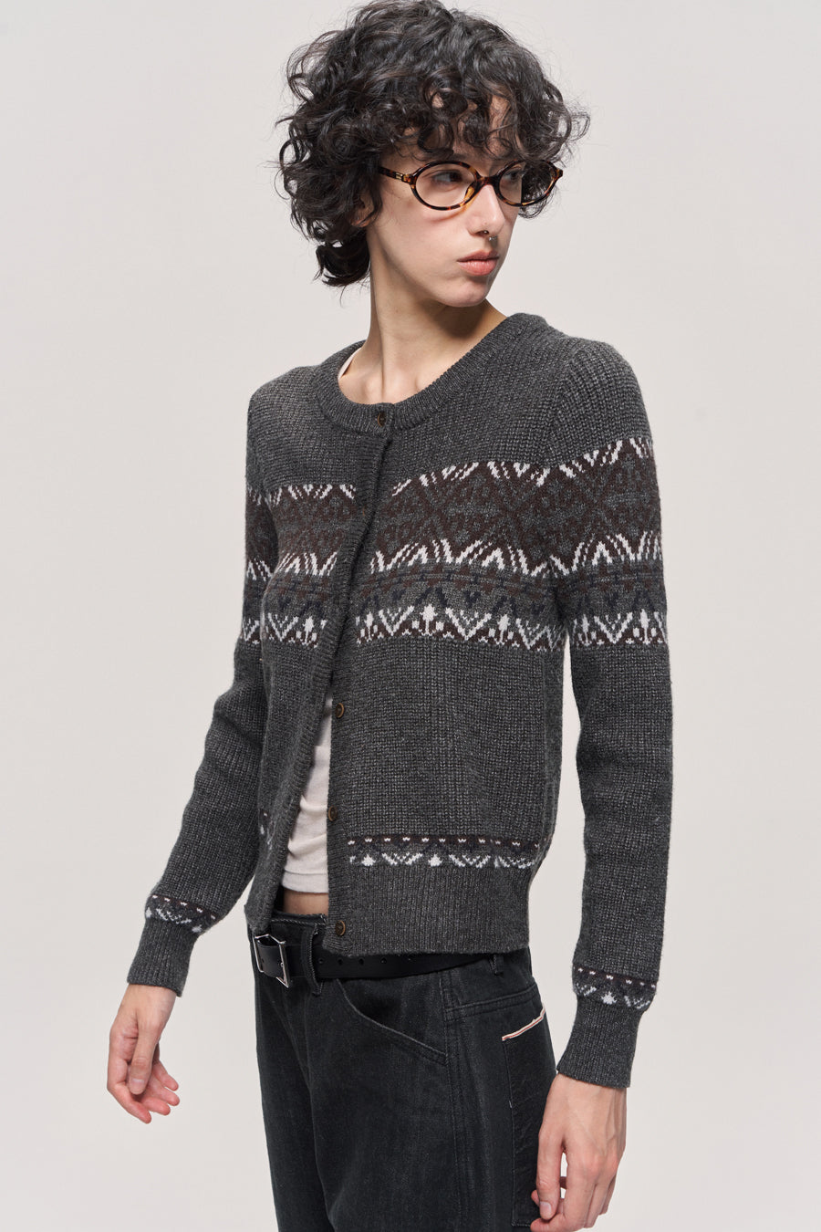 Jacquard wool blend cardigan