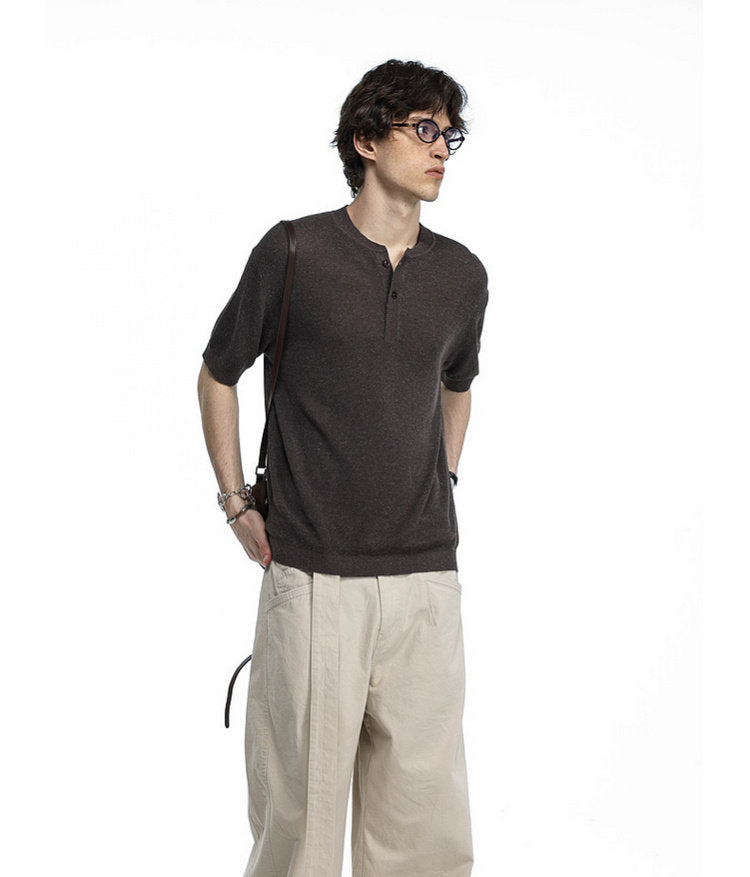 Henley-neck knit shirt