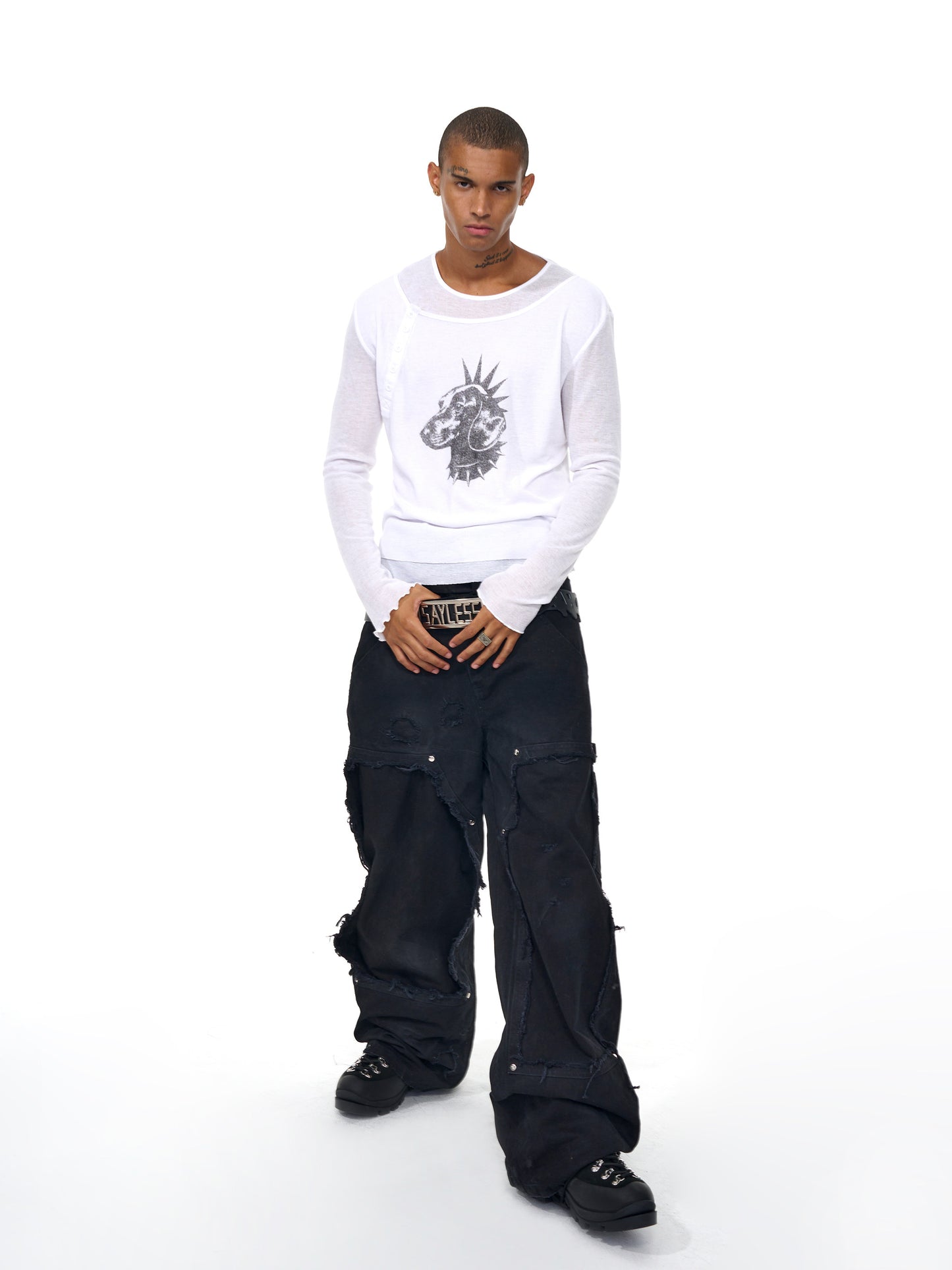 Distressed Knee Fringe Jeans