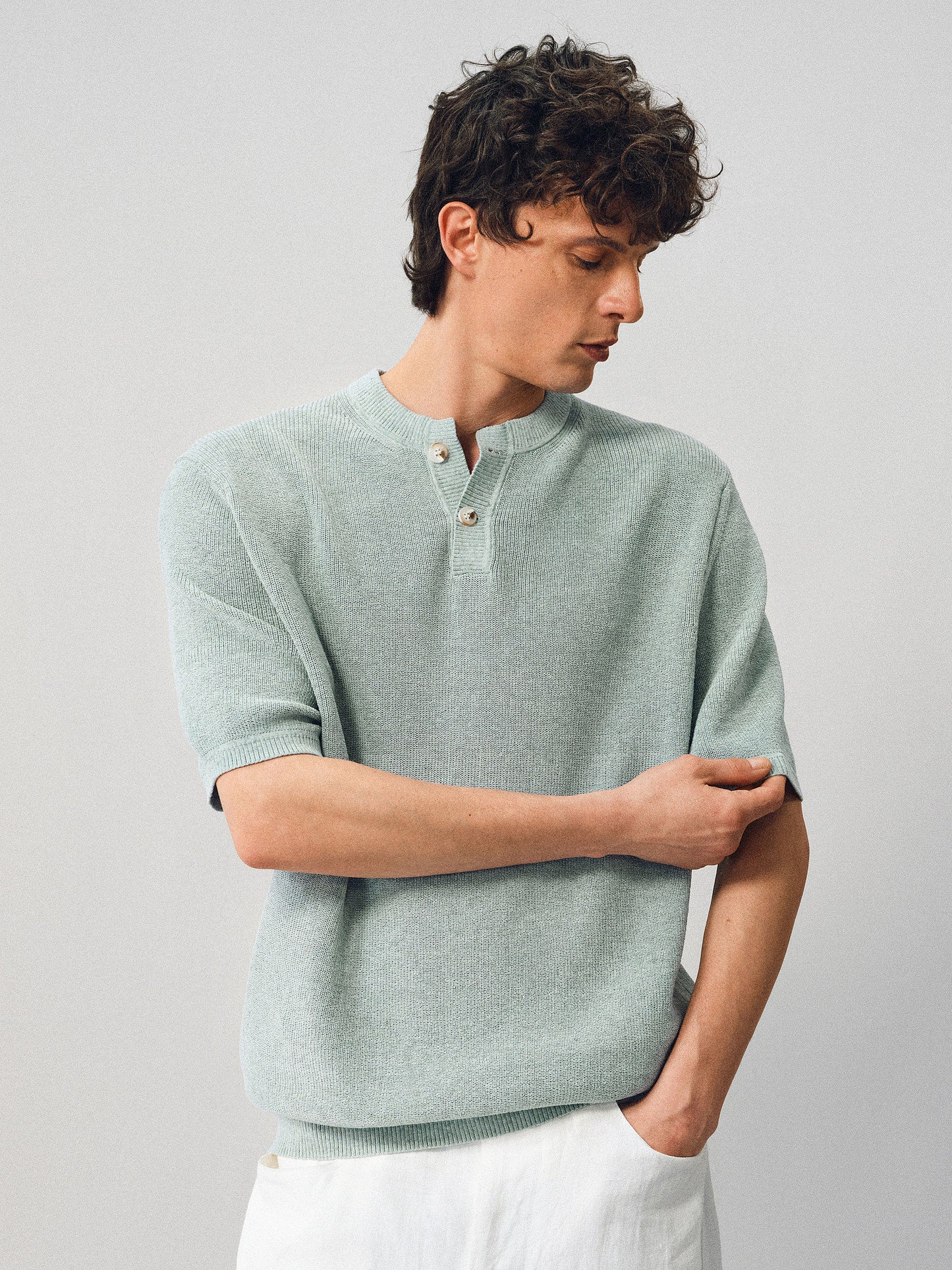 Henley Neck Linen Knit