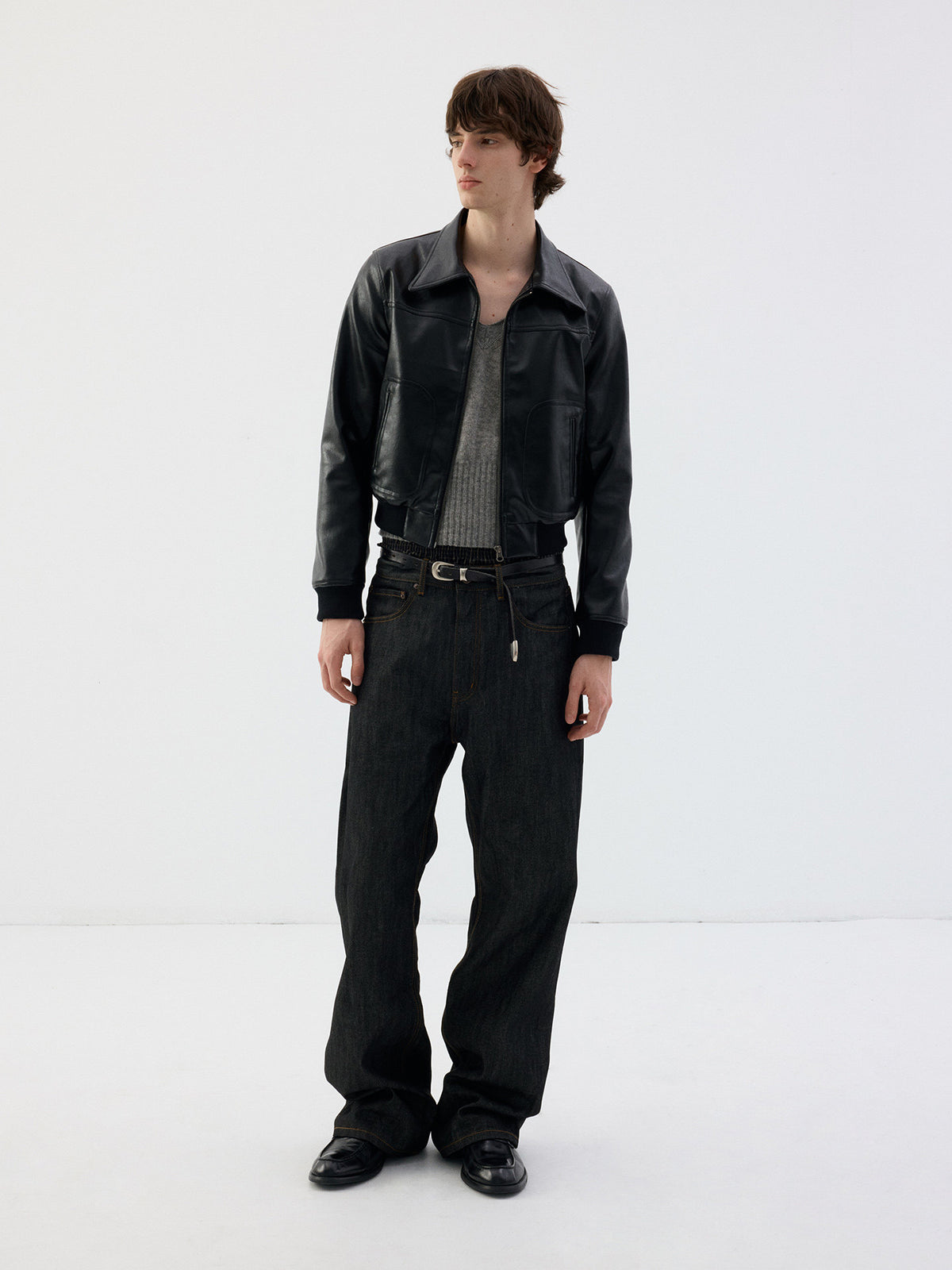 Short, Skinny Leather Jacket with a Zipper