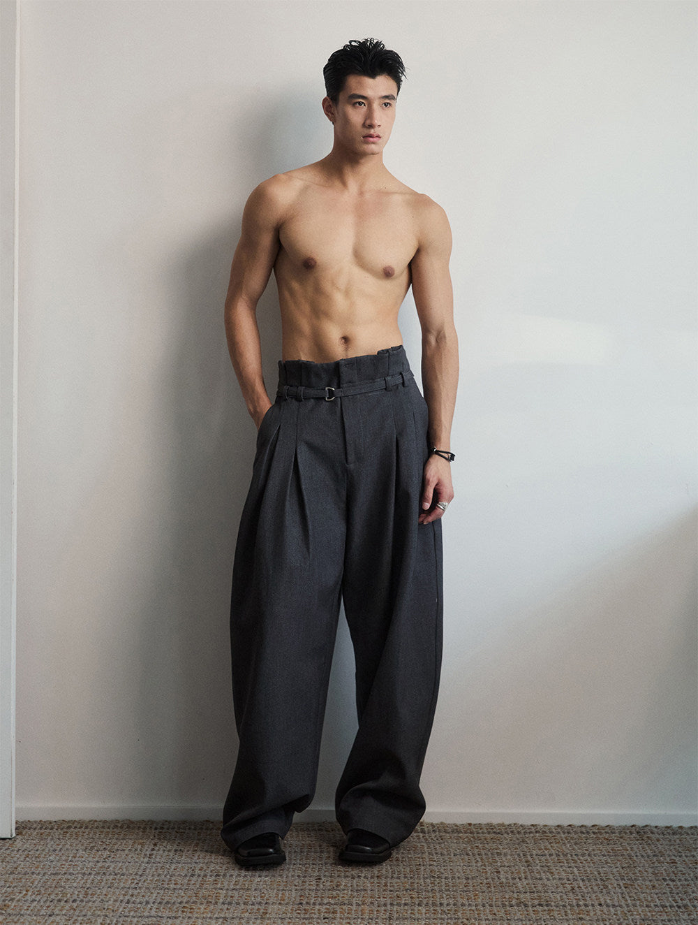 Unisex Two-Tone Pleated Casual Pants