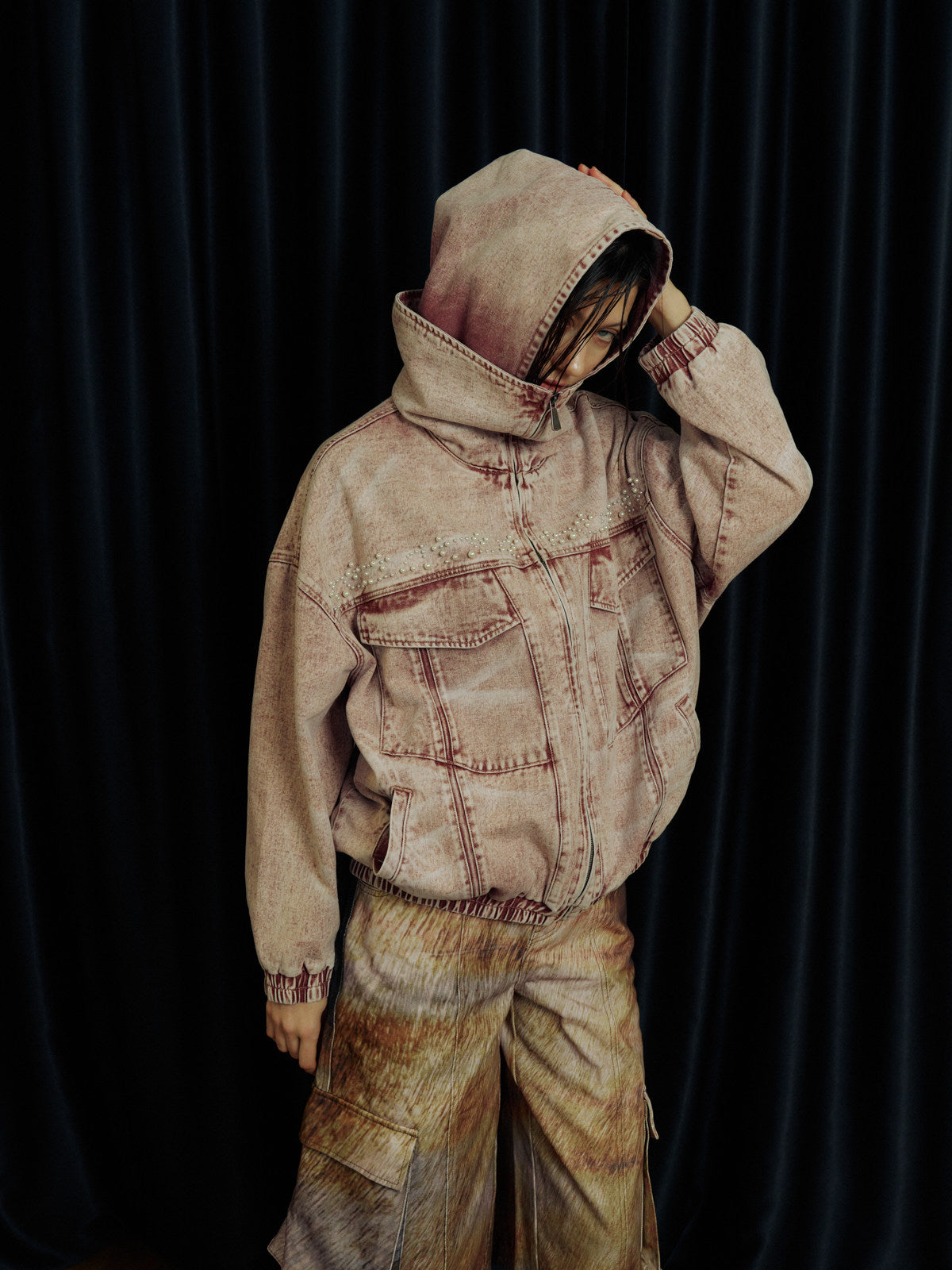 Double Collar Washed Denim Jacket