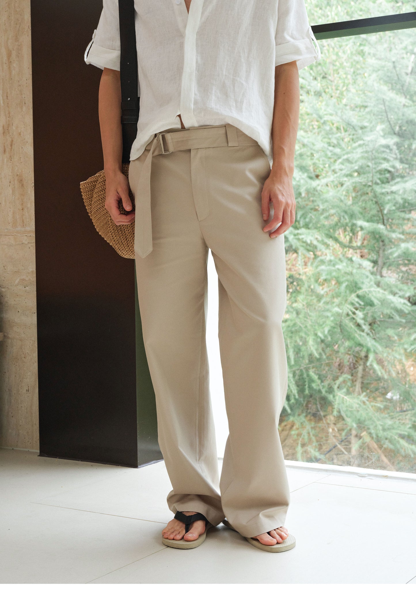 Straight-Leg Casual Pants with a Belt
