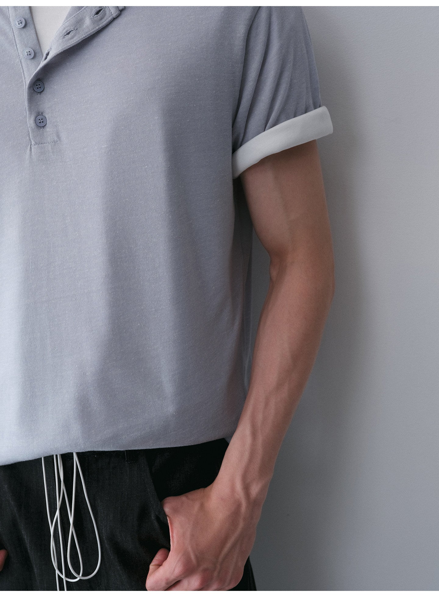 Henry-Collar Drop-Shoulder T-Shirt