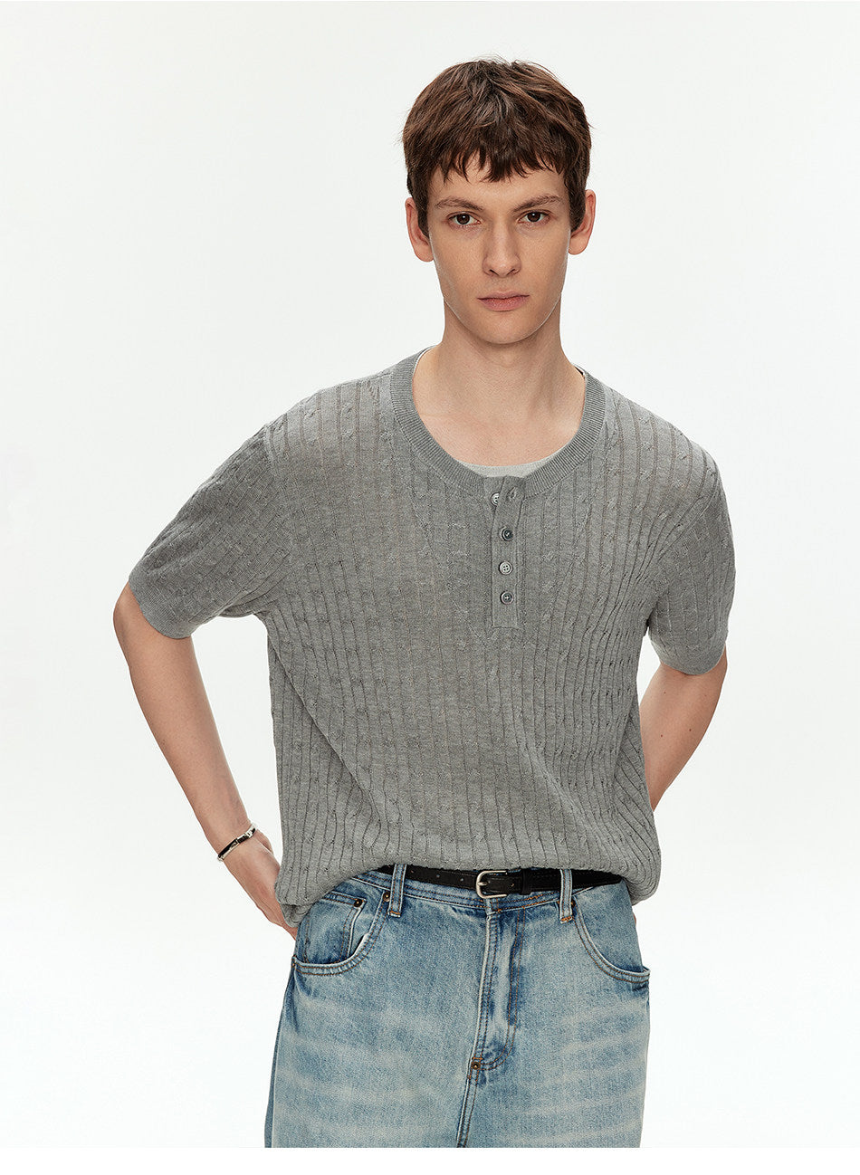 Henry-Neck Knit Shirt