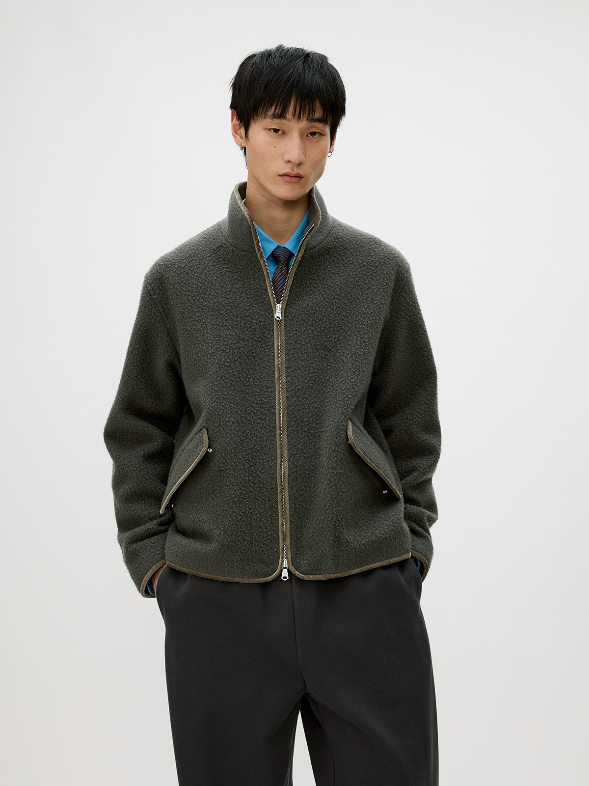 Color Block Zipper Casual Jacket