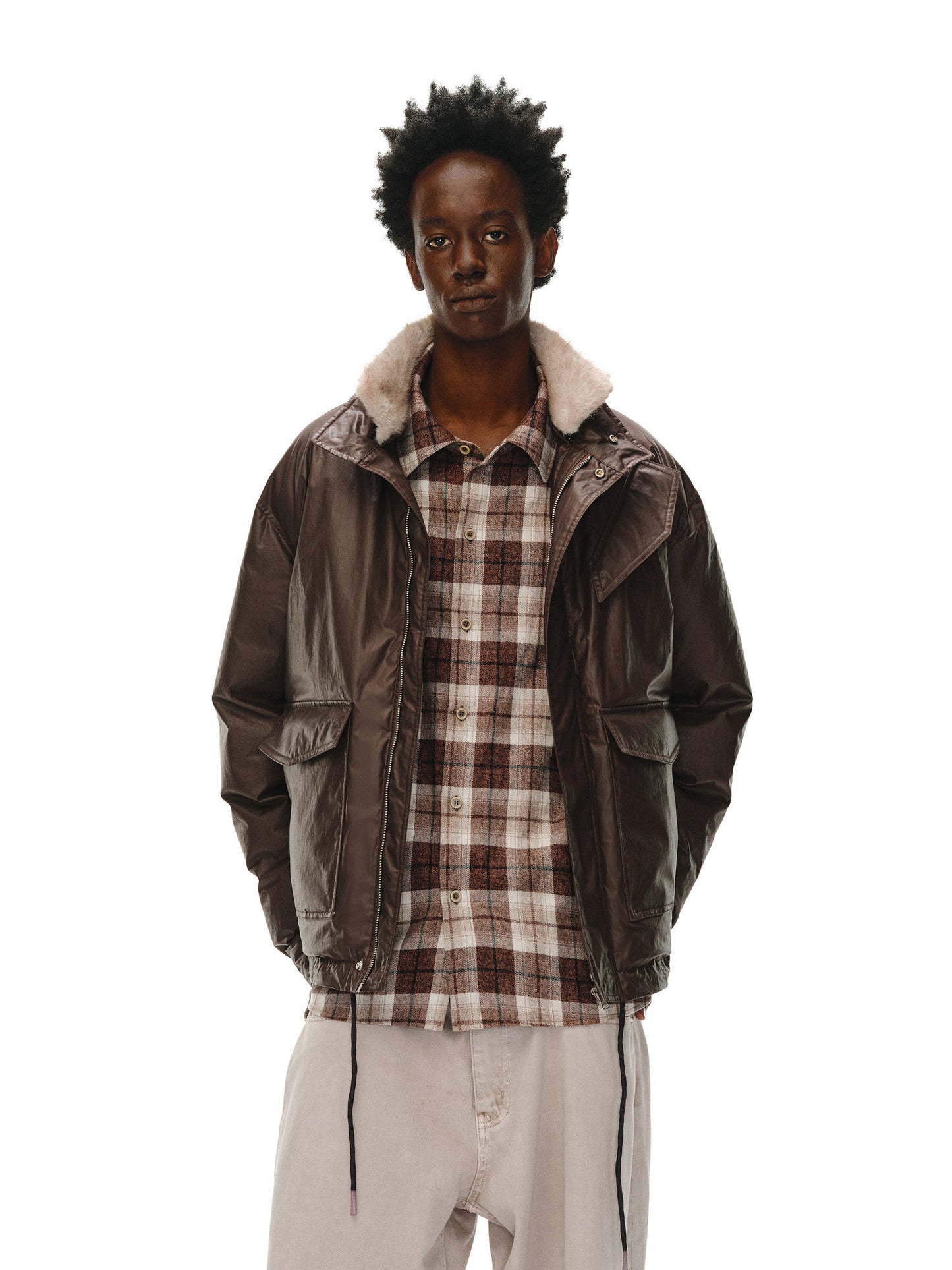 Coated Fur Collar Jacket