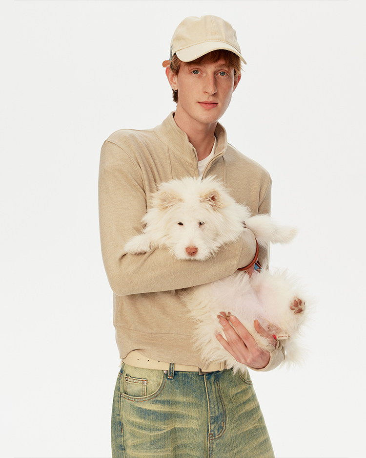 Stand-collar cropped sweatshirt