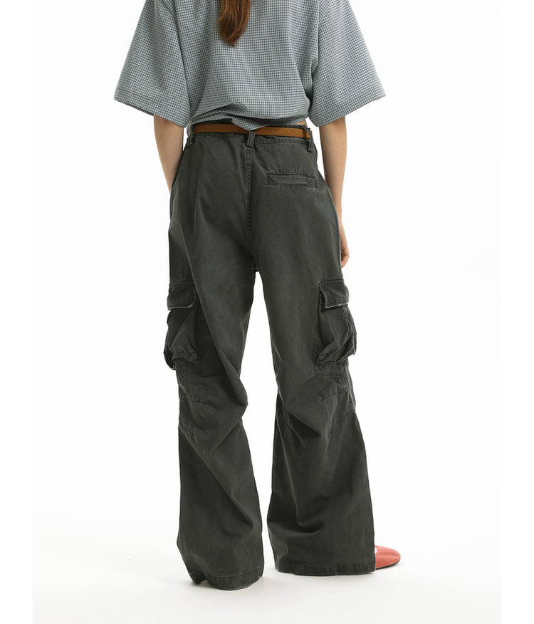 Multi-pocket wide-leg pants