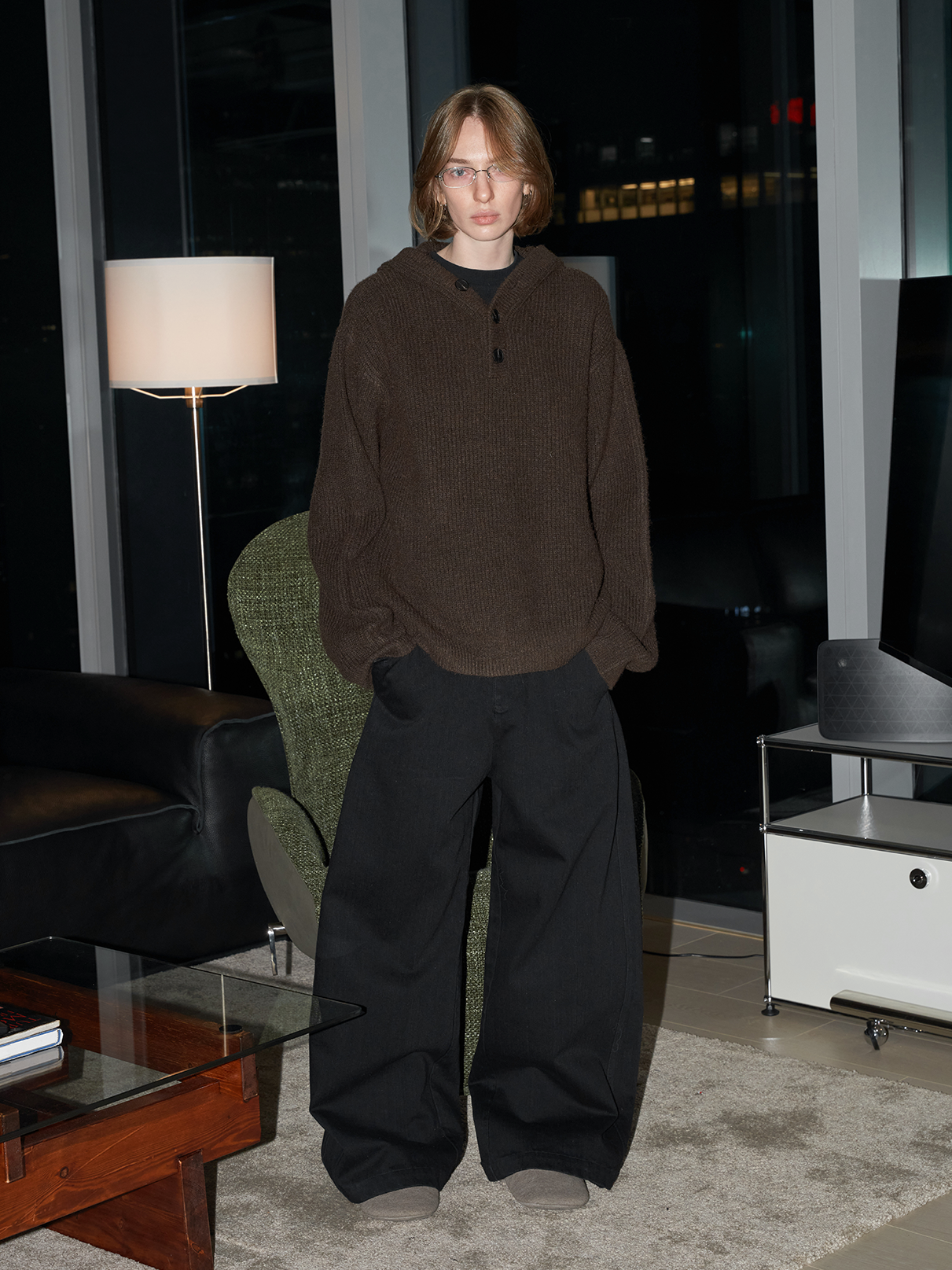 Hooded button-down sweater