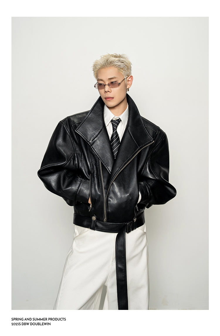 Shoulder-Waist Leather Jacket