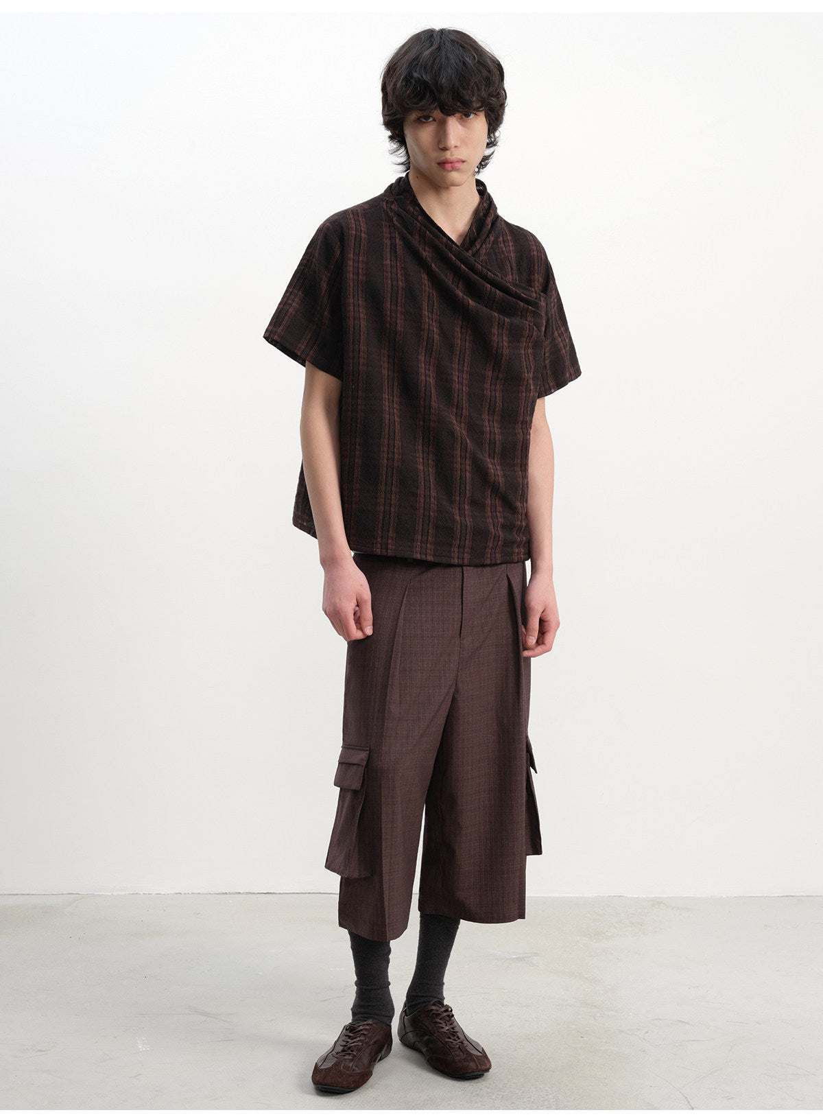 Pleated Cross-Neck Shirt