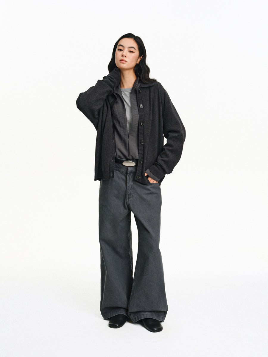 Faded Finish Wide-Leg Casual Pants