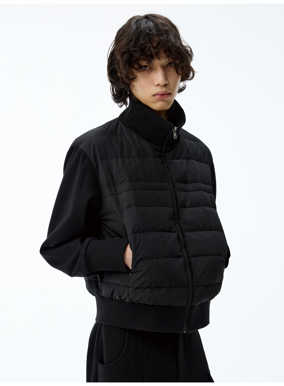 Rib-Knit Stand Collar Down Jacket