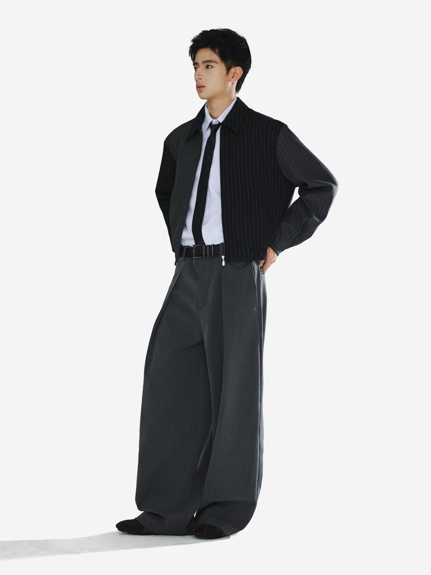 Patchwork Short Wool Stripe Jacket