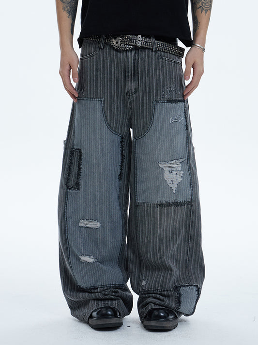 Washed Patchwork Baggy Pants