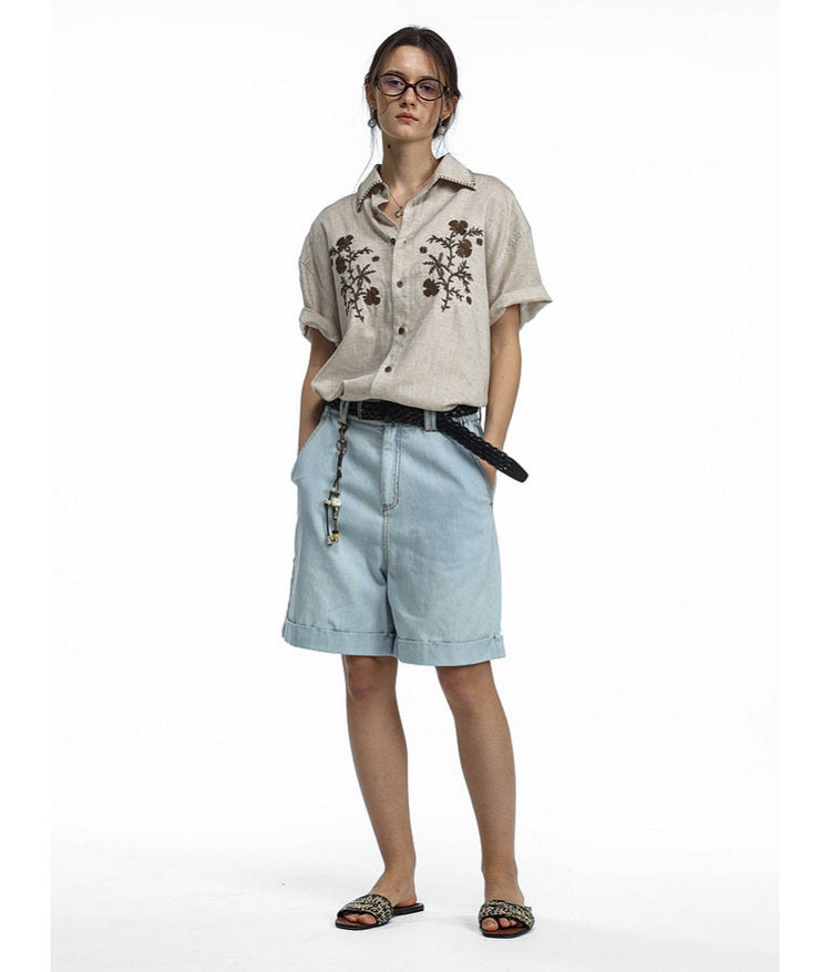 Vintage Floral Embroidered Shirt