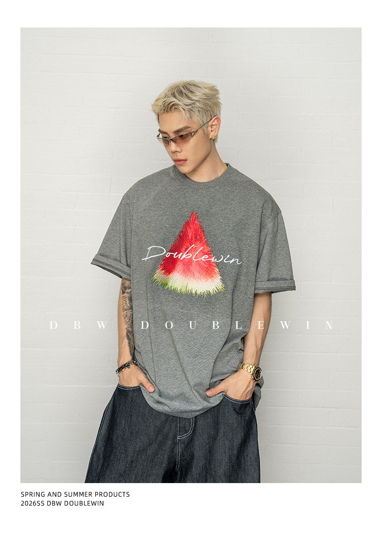 Contrast-Color Embroidered T-Shirt