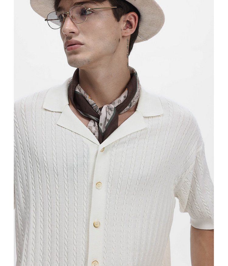 Turtleneck Button-Down Knit Shirt