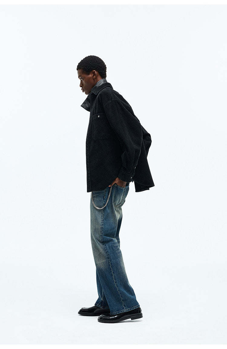 Wrinkle-Processed Red-Edge Denim Pants